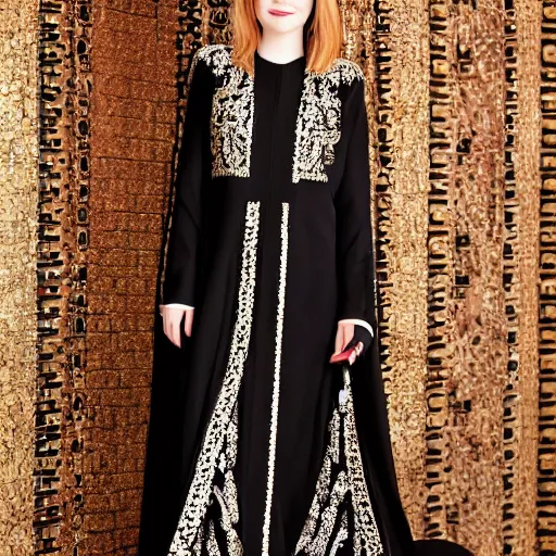 Prompt: A full body portrait ,of Emma Stone ,wearing a Black Arabian khaleeji abaya , high quality, fully detailed, 4k