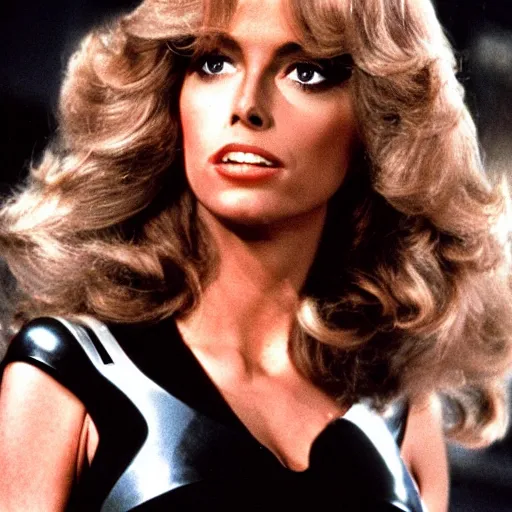 Image similar to farrah fawcett as black widow in the avengers ( 1 9 7 8 ), detailed face