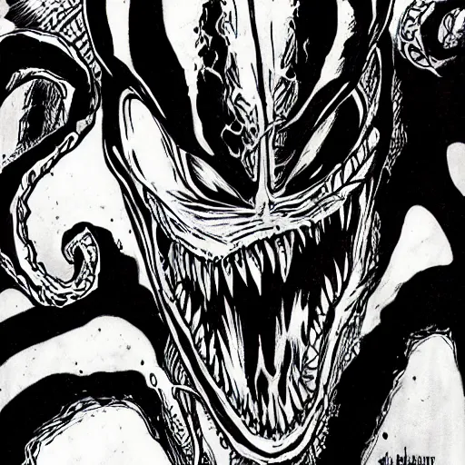 Prompt: venom drawn by junji ito