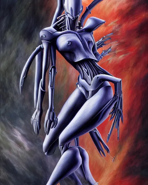 Image similar to eva 0 1 from evangelion by hr giger, by julie bell, 4 k, hyper detailed