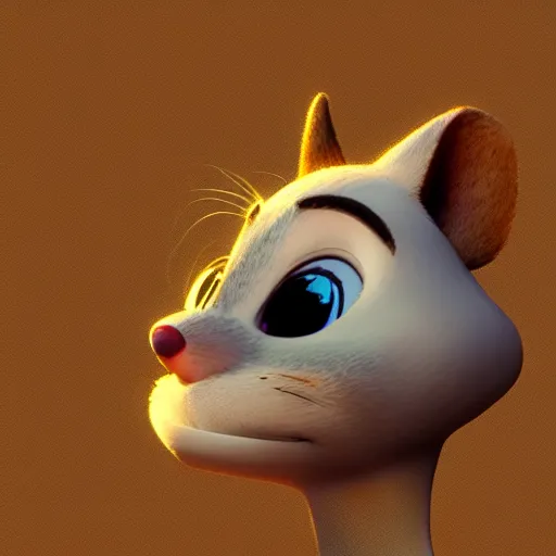 Image similar to 3 d render, portrait, anthropomorphic mouse, female, in a maxi white dress, in the style of zootopia, closeup, artstation, headshot