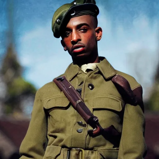 Image similar to playboi carti as a german world war ii soldier 4 k detailed super realistic