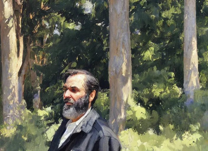 Prompt: a highly detailed beautiful portrait of the king of lebanon among cyprus trees, by gregory manchess, james gurney, james jean