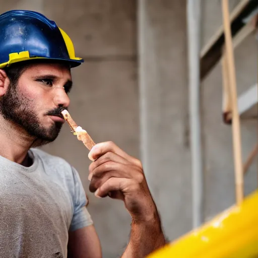 Image similar to Construction worker smoking a joint, DSLR photography