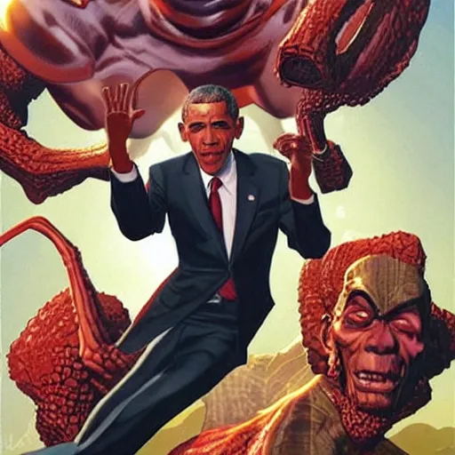 Image similar to comic book cover of'obama vs the giant ants ', art by alex ross