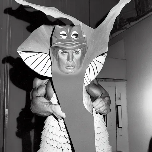 Image similar to ripped physique winged man Norm MacDonald disguised as a mothra whilst wearing a traffic cone hat jack kirby