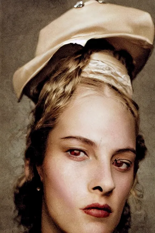 Image similar to hyperrealism fashion portrait close-up by Roversi photo from The Holy Mountain by Alejandro Jodorowsky in style of Francisco Goya