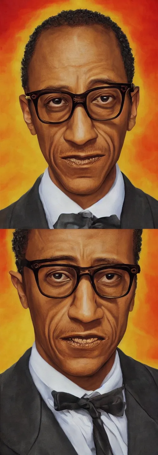 Image similar to gustavo fring as saint hyper realistic painting