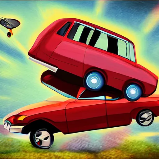 Prompt: chased by a flying car, digital art