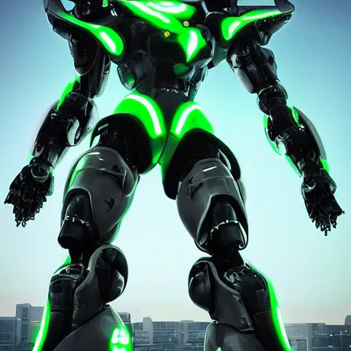 Prompt: saudi futuristic warrior mecha, green and white neon, full body mecha suit, epic urban battle, Murata Yasushi Nirasawa Style, beautiful aesthetic, photorealistic, volumetric lighting, hyperrealistic, octane render, HDR, Production IG Studios Anime Style, concept art