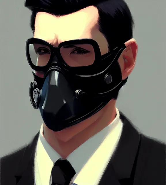 Image similar to a ultradetailed beautiful panting of a stylish man wearing black medical mask, by ilya kuvshinov, greg rutkowski and makoto shinkai, trending on artstation