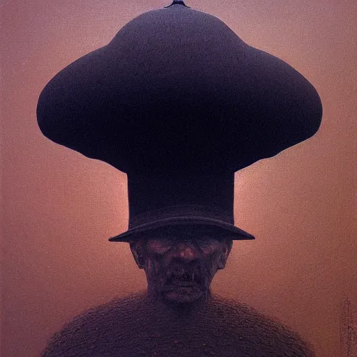 Image similar to man wearing a heavy fat stone hat high resolution, high quality, by jean - zdzislaw beksinski