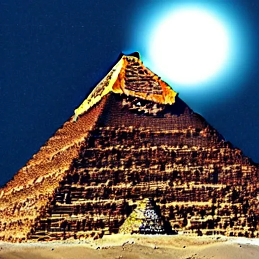 Image similar to alien spaceship rising out of egyptian pyramid