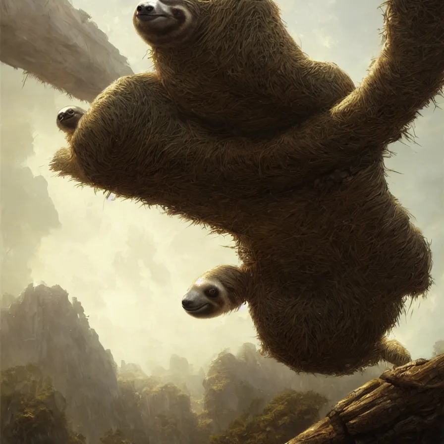 Image similar to colossal sloth, high detail, dramatic light, digital art, painted by greg rutkowski, painted by seb mckinnon, trending on artstation