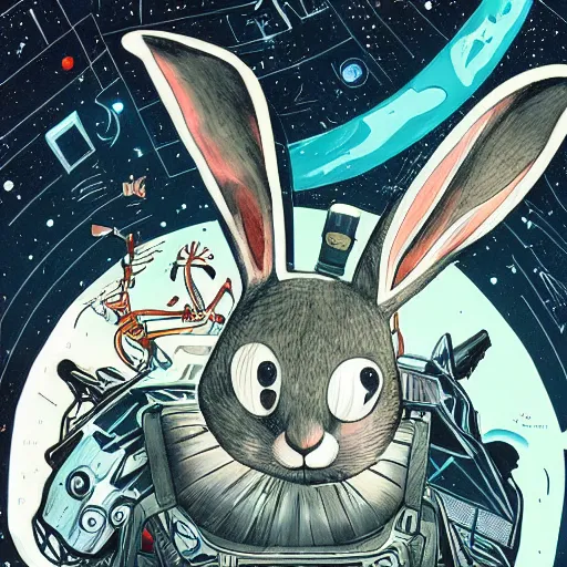 Image similar to A lost sci-fi rabbit, space rabbit, interstellar black hole, by James Jean And WLOPPRO