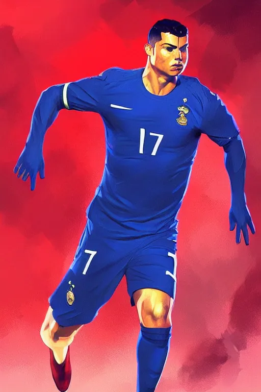 Image similar to ronaldo luis nazario da lima, football player, blue red light, haze, low contrast, digital painting, artstation, concept art, smooth, sharp focus, illustration, art by artgerm and greg rutkowski and alphonse mucha