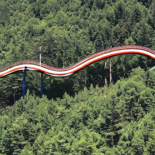 Image similar to a roller coaster that leads into a mountain