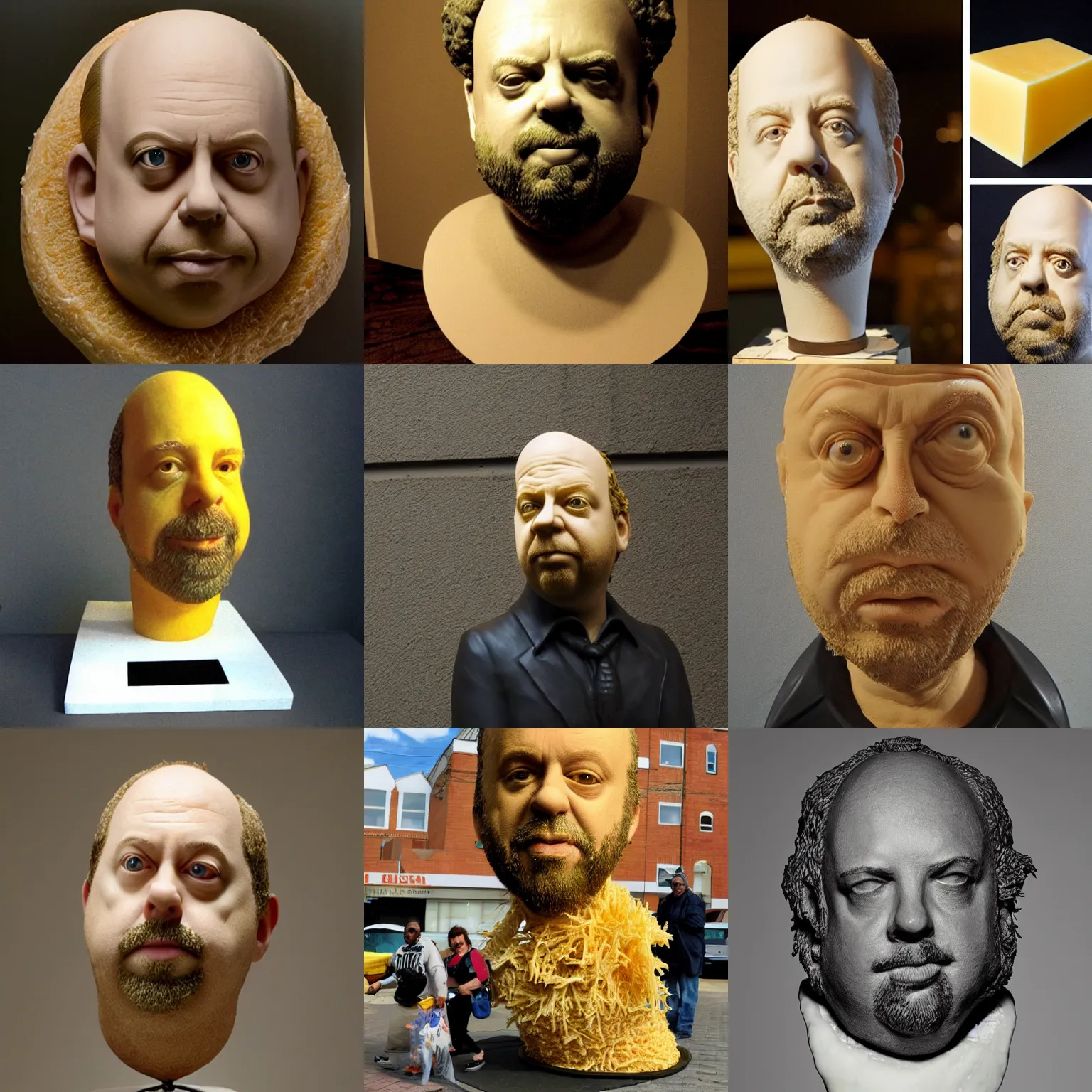 Prompt: paul giamatti sculpture made of cheese