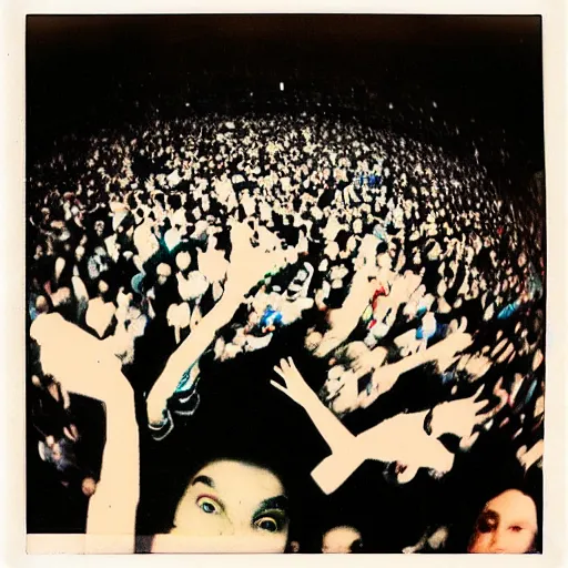 Image similar to low - angle go - pro view, very low - angle, ant's!!! eye!!! view!!, messy photo in the crowd, legs, polaroid photo, by andy warhol