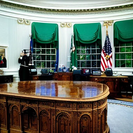 Image similar to the oval office, completely covered in green slime