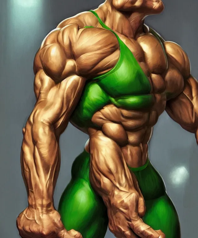 Prompt: muscular luigi wearing a green jumpsuit pumping iron in a dingy gym by ilya kuvshinov, bodybuilder ernest khalimov, super mario bros symmetrical face concept art, hyper realistic, intricate, elegent, highly detailed, digital painting, concept art, smooth, sharp, focus, illustration, art by artgerm and greg rutkowski and alphonse mucha, artstation