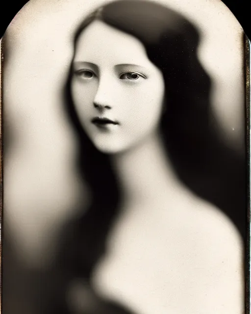 Prompt: [ [ [ [ tintype ] ] ] ] black and white dreamy young beautiful veiled female artificial intelligence, realistic pearl ornament in the face, long hair are intricate with highly detailed realistic pearls, cinematic, rim light, bokeh, photo - realistic, elegant, high detail, 8 k, masterpiece, photo taken in 1 9 3 0