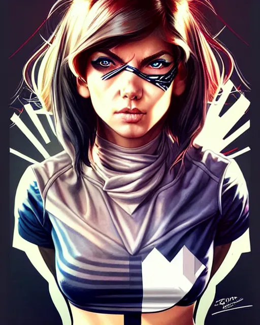 Prompt: artgerm and sandra chevrier comic cover art, full body cute young lady, symmetrical eyes, bangs, rim lighting, vivid colors