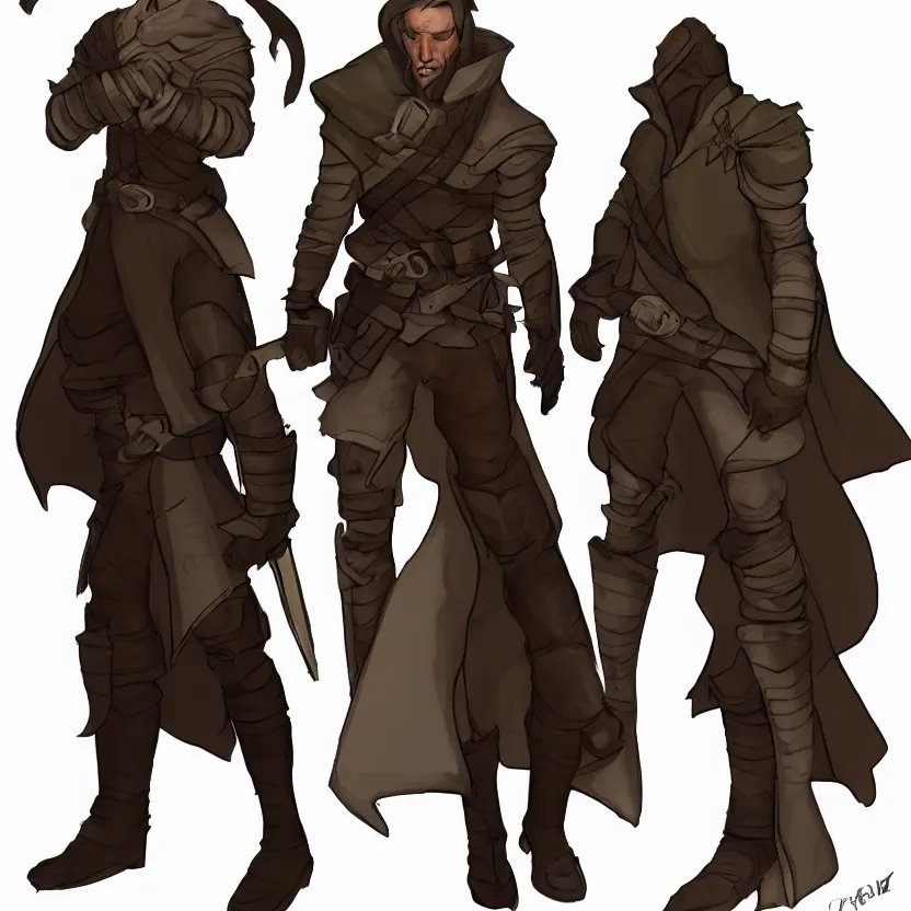 Image similar to character design for a male rogue, dnd, character design