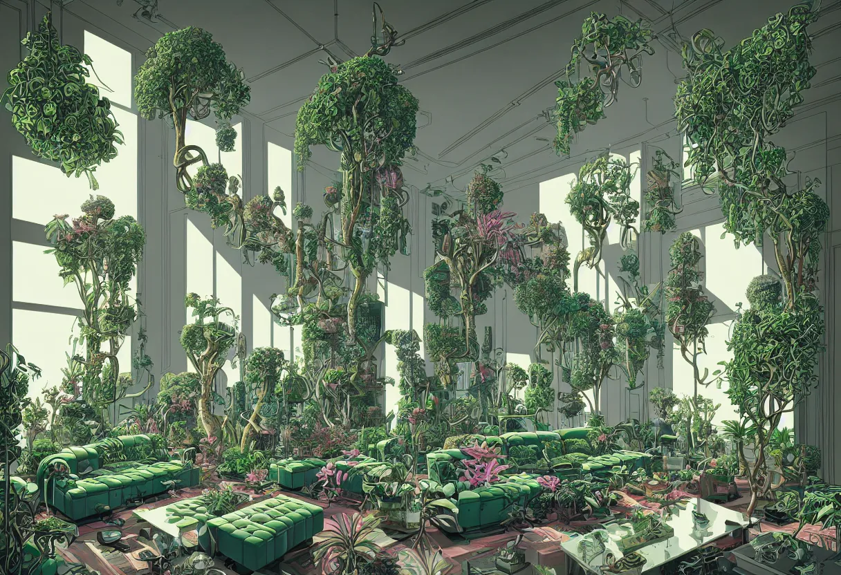 Image similar to luxury living room full of plants and trees by josan gonzalez