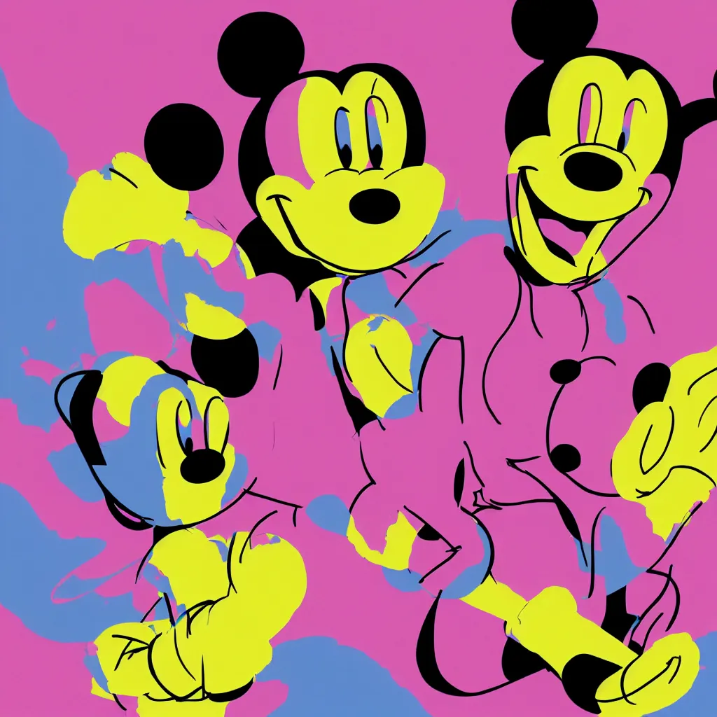 Image similar to individual silk screen portrait of non binary afro mickey mouse by andy warhol michael pangrazio, nilo rodis clean vector curves, no jagged lines, vector art