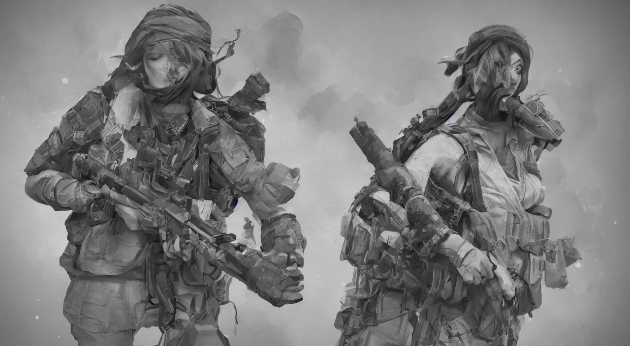 Prompt: female sniper, atmospheric lighting, high quality, sharp focus, intricate, 3d render, artstation, 4k