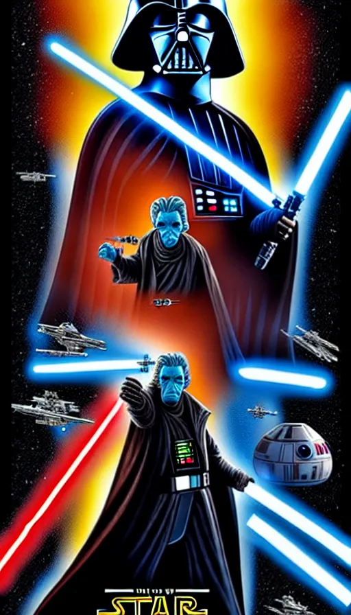 Image similar to movie poster for the new star wars movie, sith xwing millennium falcon greedo kylo, by richard alvin