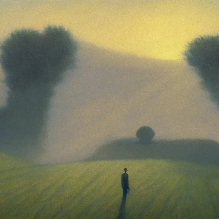 Image similar to alien abduction in cornfield, fog, early morning, , painted by Edward Hopper, painted by Wayne Barlow, airbrush