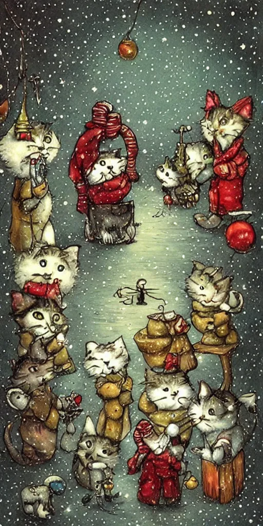 Image similar to a christmas kittens scene by alexander jansson