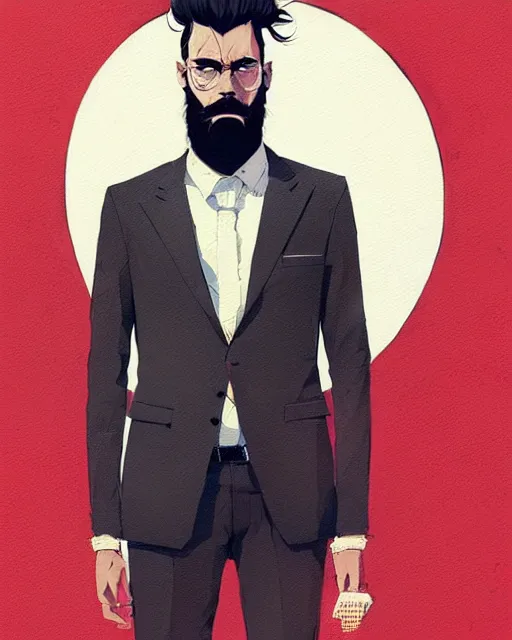 Image similar to a ultradetailed portrait painting of a stylish bearded man wearing suit outfit, by conrad roset, greg rutkowski and makoto shinkai trending on artstation