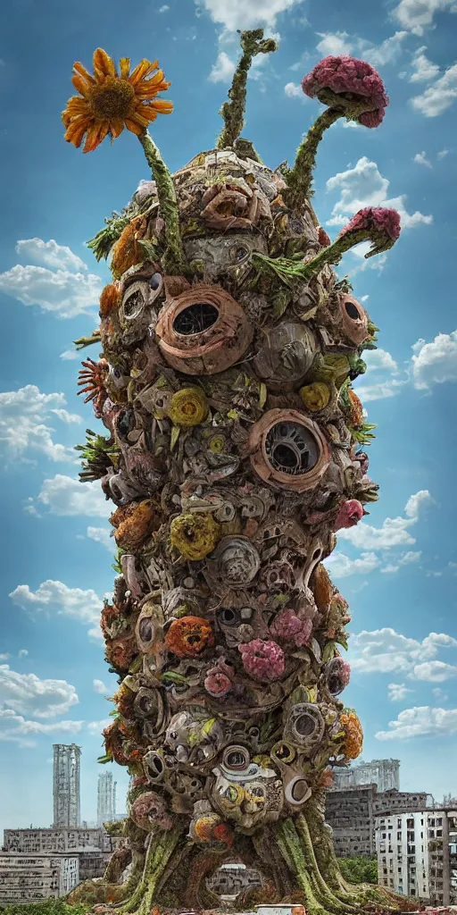 Prompt: colossal grotesque prehistoric alien flower made from best unfulfilled mankind projects in the middle of abandoned post soviet constructivist cityscape, Stalinist architecture, ultradetailed, Intricate by Hayao Miyazaki and Josan Gonzalez and Makoto Shinkai and Giuseppe Arcimboldo and Wes Anderson