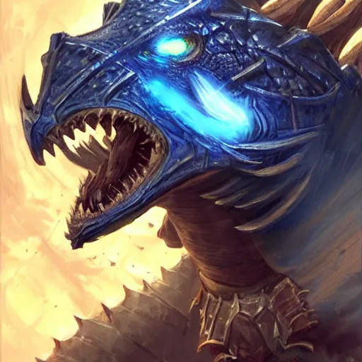 Prompt: blue scaled dragonborn paladin lightning spewing from his mouth on a pirate ship d & d, fantasy, highly detailed, headshot, digital painting, trending on artstation, concept art, sharp focus, illustration, art by artgerm and greg rutkowski and magali villeneuve