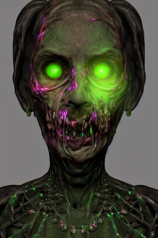 Prompt: cosmic horror zombie necromancer portrait by binx.ly rendered by discodiffusion 8k 3d unrealengine