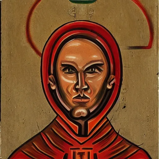 Prompt: Alexandr Abdulov portrayed in an infernal cultist icon