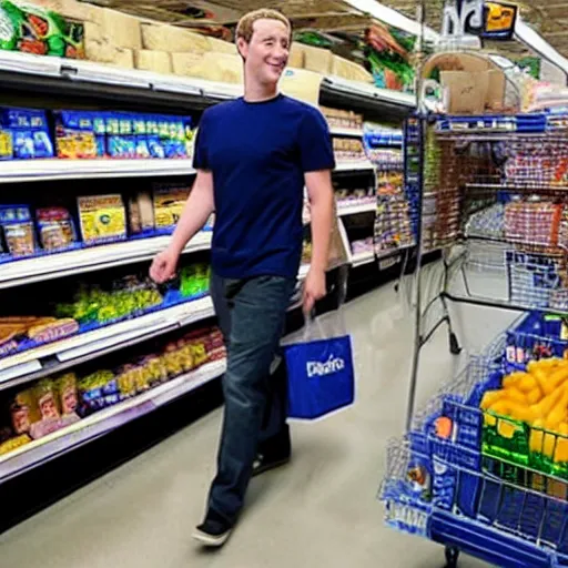 Prompt: “mark Zuckerberg working a minimum wage job at a grocery store”
