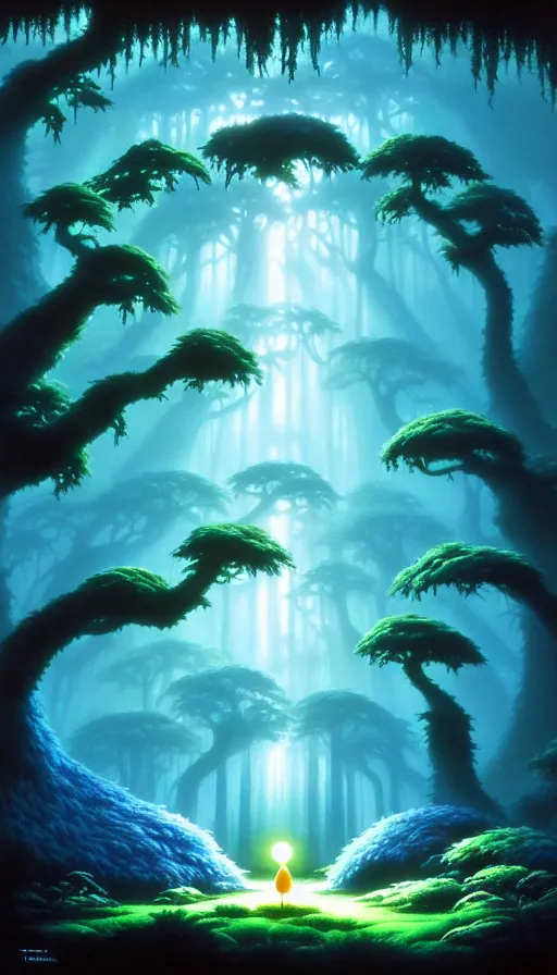 Image similar to a forest of ori in the blind forest, studio ghibli, painted by tim white, michael whelan, j. c. 8 k