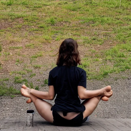 Image similar to a woman sitting with her feet facing the camera