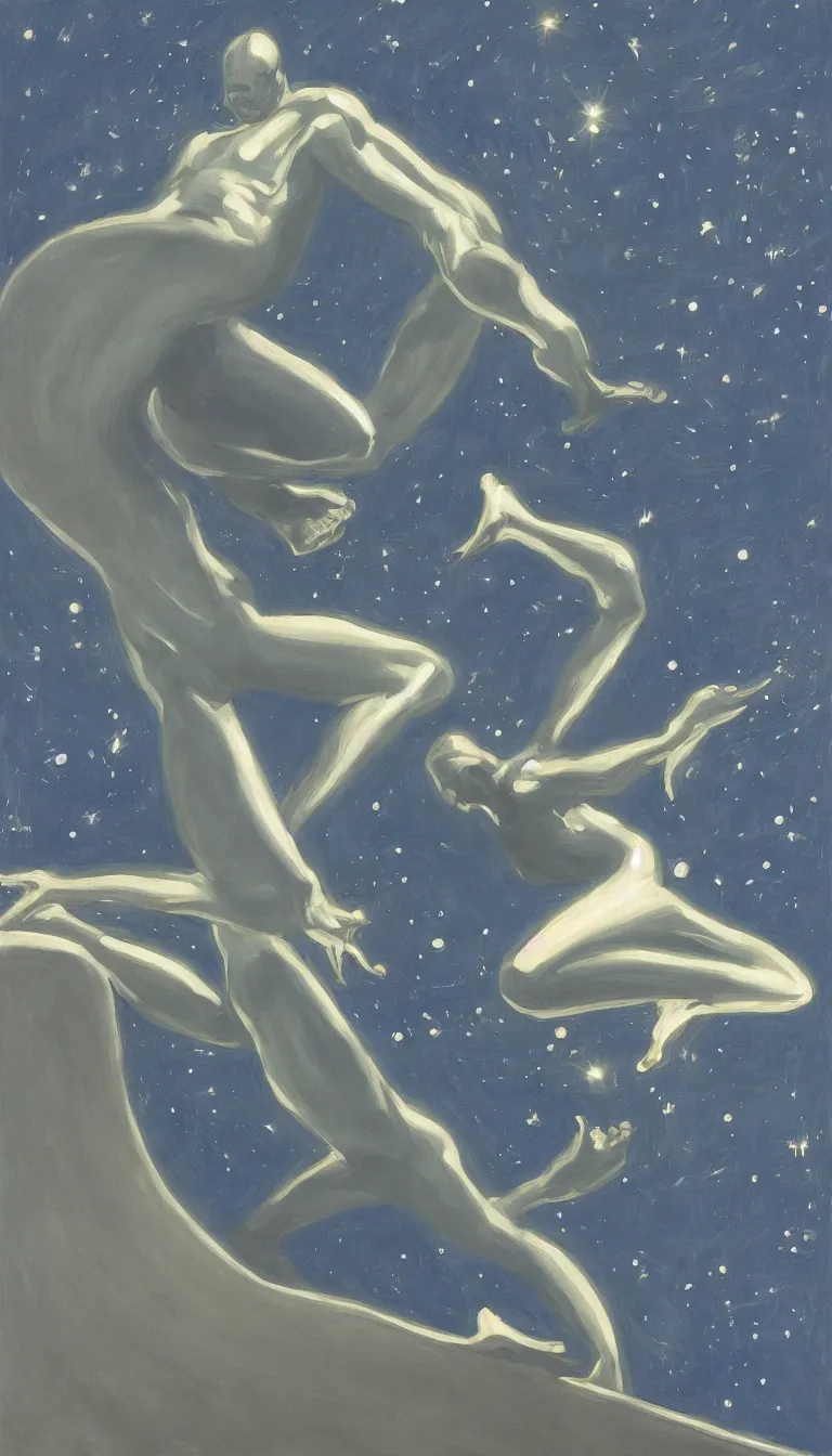 Prompt: silver surfer in space by edward hopper