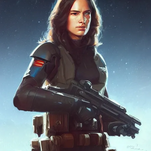 Image similar to portrait of a young woman by greg rutkowski, jaina solo, wearing the tactical gear of the galactic alliance, star wars expanded universe, she is about 1 6 years old, highly detailed portrait, digital painting, artstation, concept art, smooth, sharp foccus ilustration, artstation hq