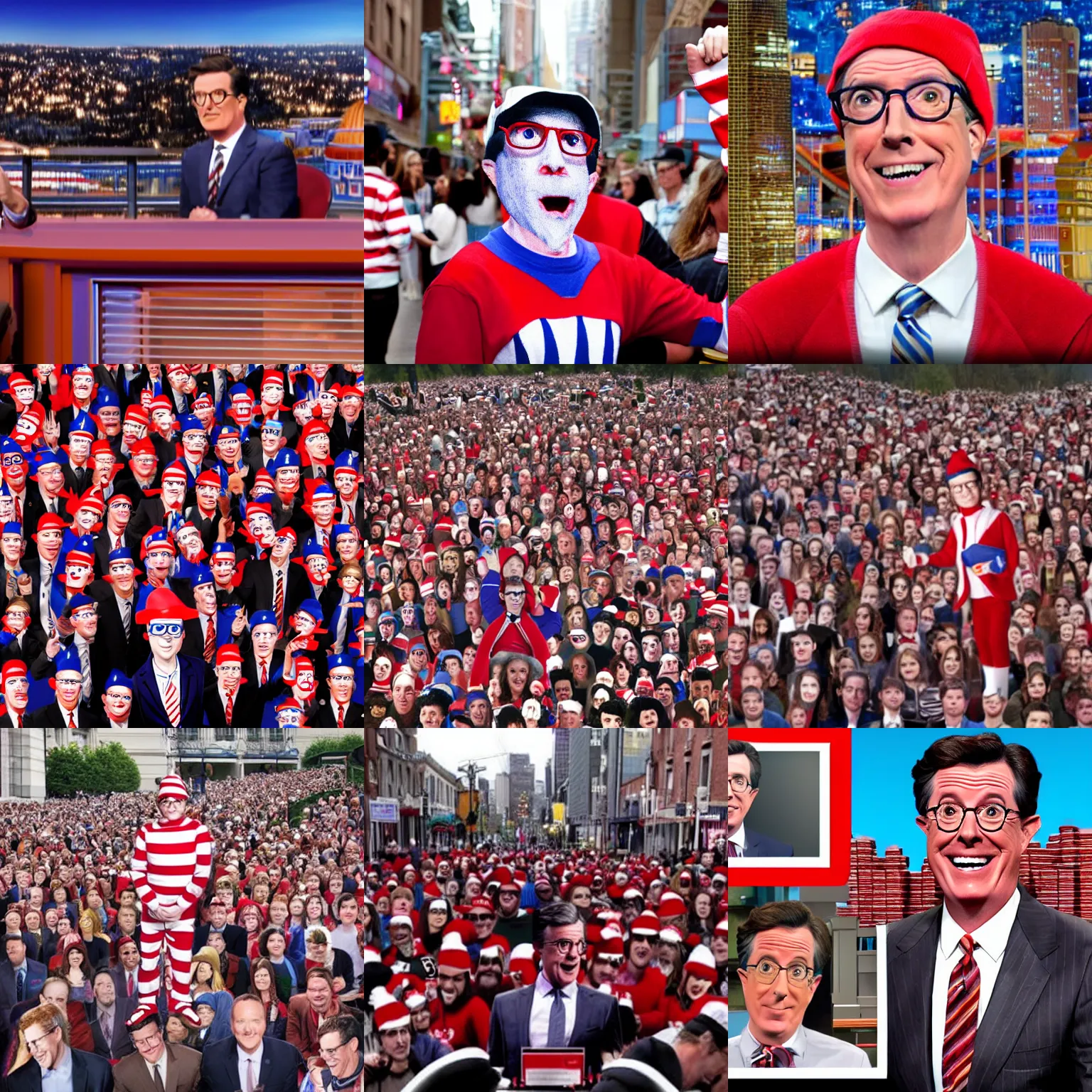 Prompt: where is waldo with stephen colbert as waldo