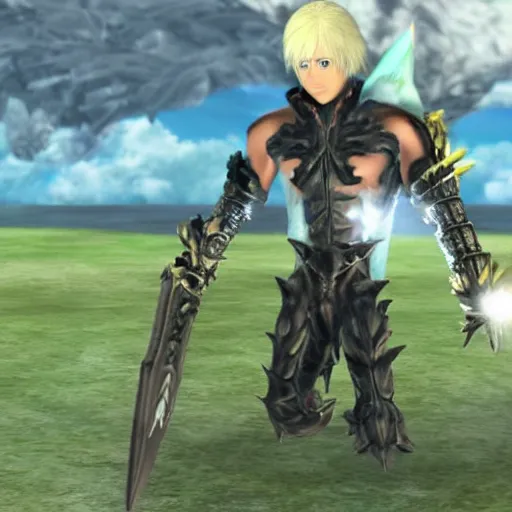 Image similar to joe biden fighting a monster in xenoblade chronicles