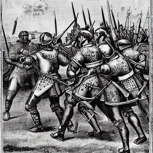 Image similar to Battle of Pavia in 1525, Landsknecht vs Swiss pikemen