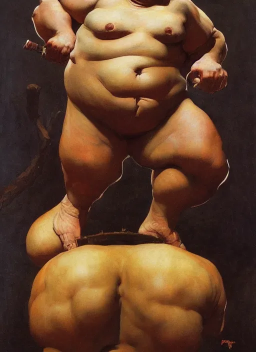Prompt: upper body portrait of a massive fat minotaur wearing animal skins, by frank frazetta and lawrence alma-tadema and zdzislaw beksinski and norman rockwell and jack kirby, artstation
