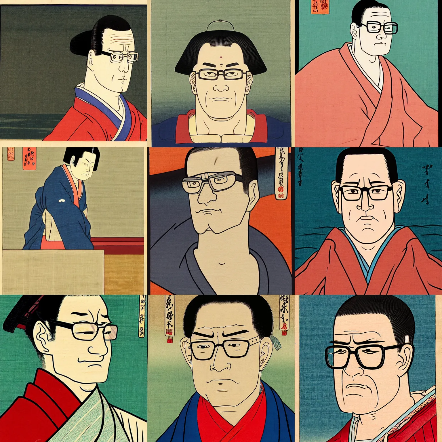 Prompt: portrait of hank hill, headshot, closeup, ukiyo - e painting, in the style of katsushika oi, in the style of hasui kawase