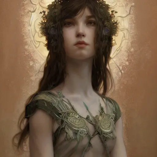 Prompt: a full body portrait of a beautiful ethereal child girl warrior, intricate, elegant, highly detailed, digital painting, artstation, concept art, smooth, sharp focus, illustration, art by krenz cushart and artem demura and alphonse mucha